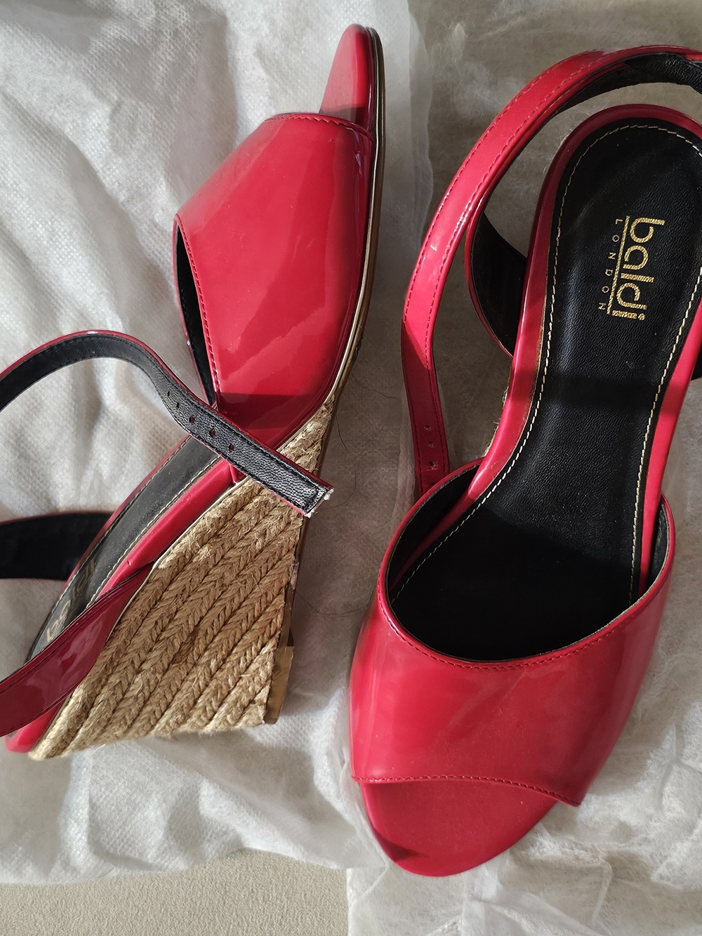 Red Patent Espadrille Wedge Sandals